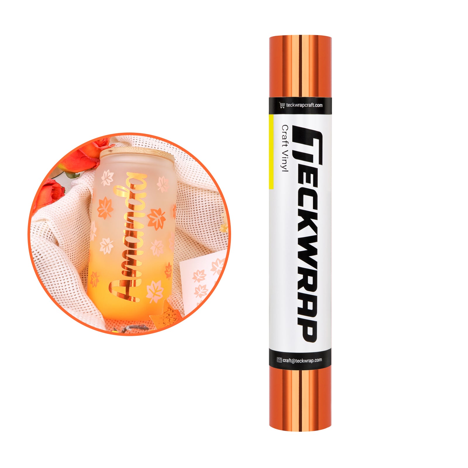 Cayenne Orange bubble free mirror chrome adhesive vinyl, 12 inch wide