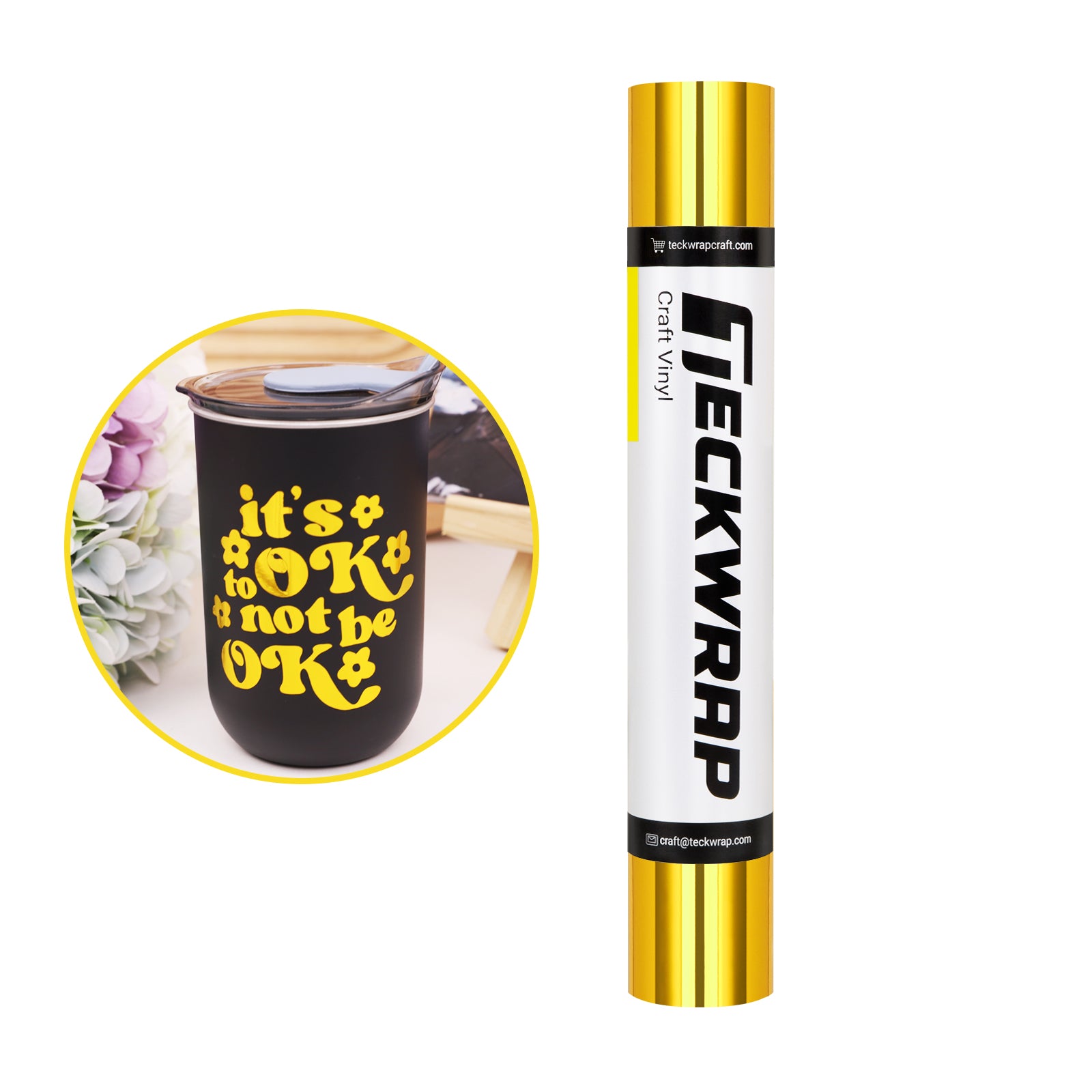 Gold bubble free mirror chrome adhesive vinyl, 12 inch wide